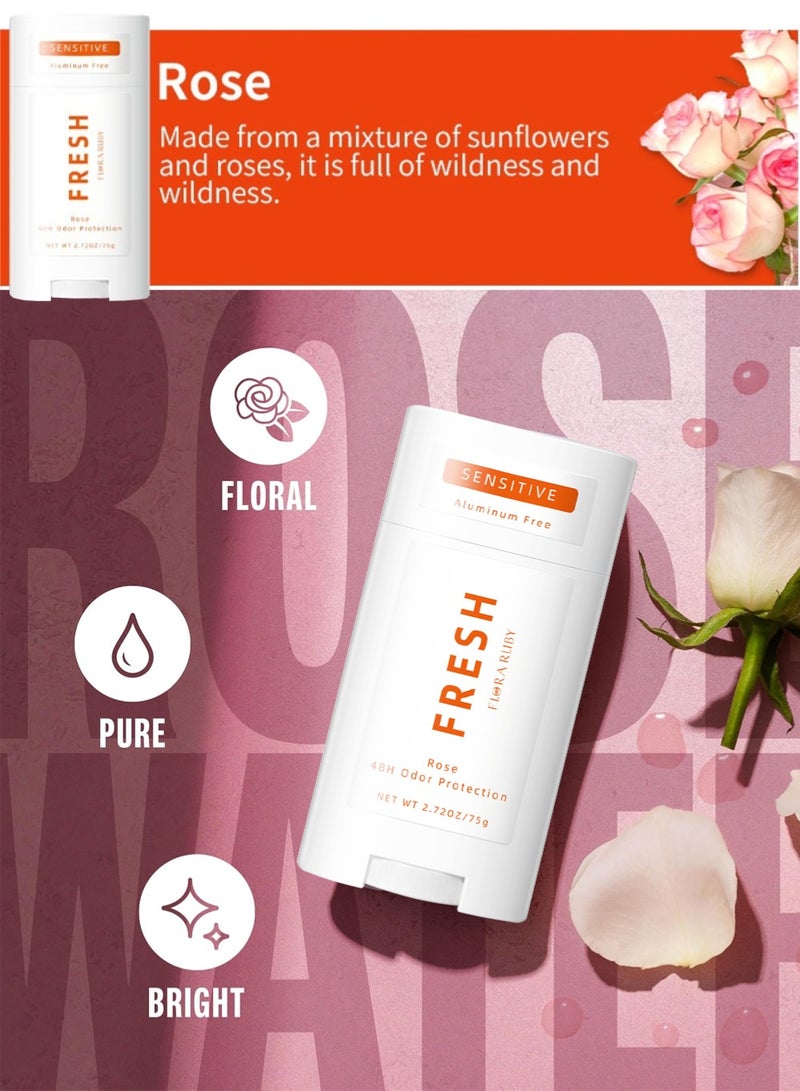 Flora Ruby ستيكر ديودورانت وردي للجسم 75 جم – تحكم في الرائحة لمدة 48 ساعة، خالي من الألومنيوم، رائحة الورد والشمسية، مضاد للعرق للرجال والنساء، مناسب للبشرة الحساسة، نقاء طويل الأمد، مكونات طبيعية، ستيكر ديودورانت بسطح سلس للتطبيق - Image 5